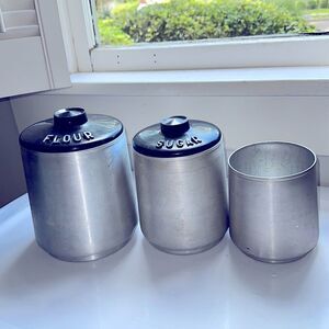 Vintage mid century Kromex silver canister set‎